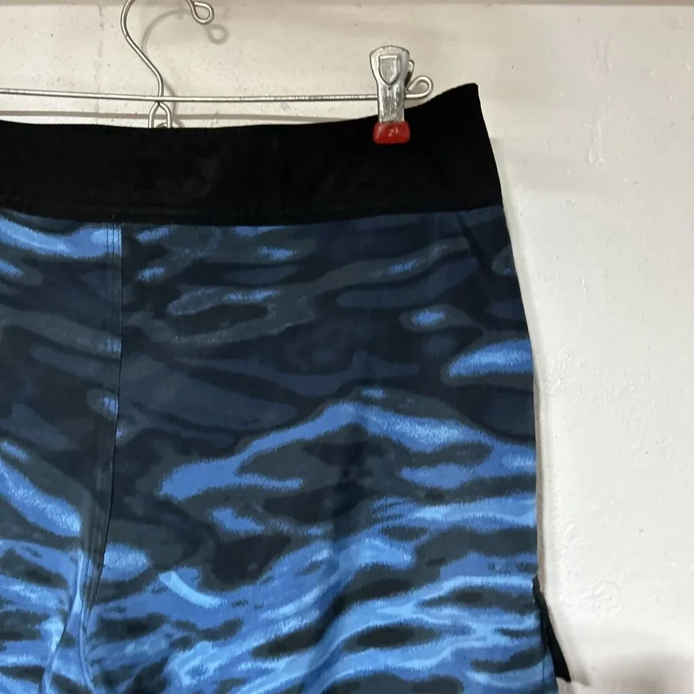 Matix Mens Board Shorts Sz. 32 Blue Black Water Waves Tie Front